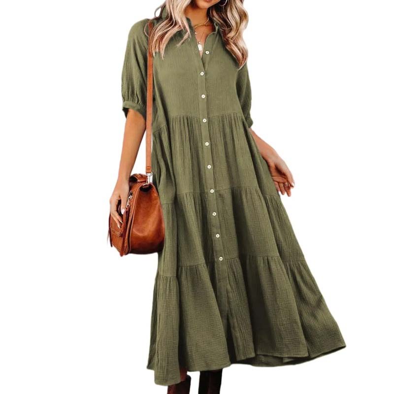 Women's Cotton Half Sleeves Midi Dress with Pockets