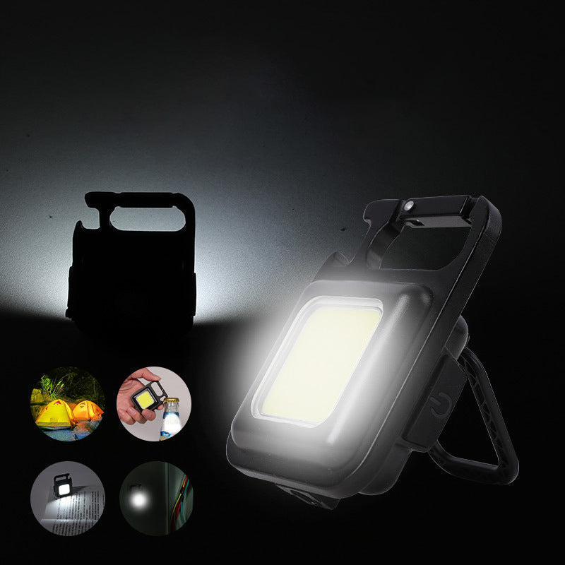 COB Mini Multifunctional Keychain LED Flashlight, 800Lumens USB Pocket Light with Folding Opener and Magnet Base