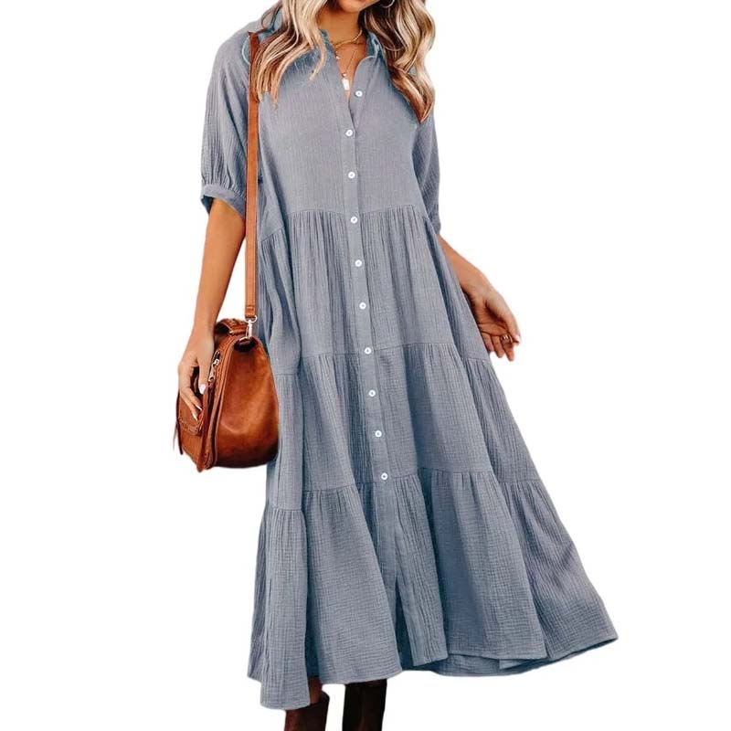 Women's Cotton Half Sleeves Midi Dress with Pockets