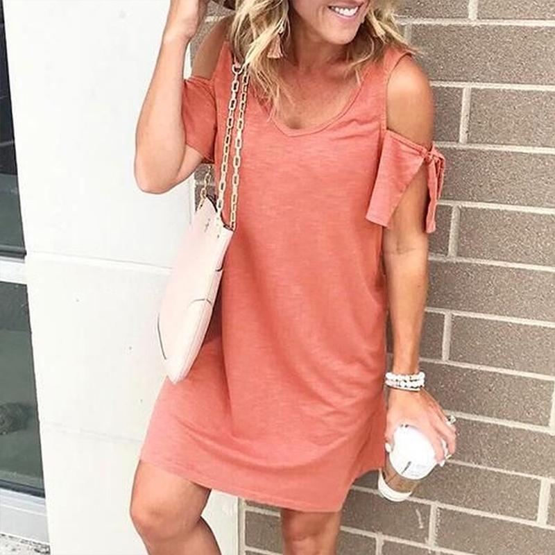 V-Neck Dew Shoulder Dress