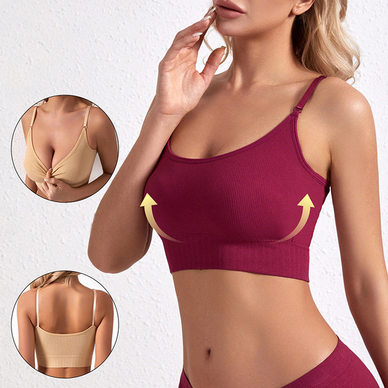 Solid Ribbed Adjustable Strap Wireless Bra