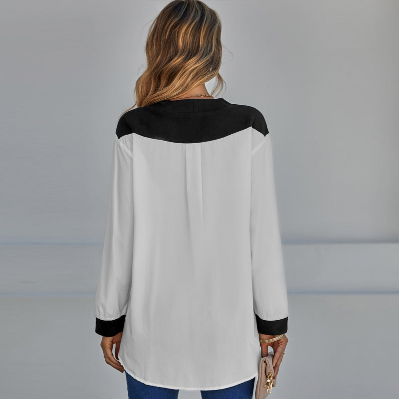 V-Neck Contrast Panel Shirt