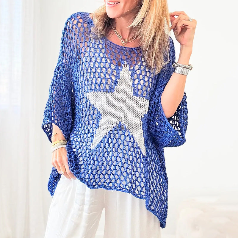 Five-Star Round Neck Hollow Crochet Tops