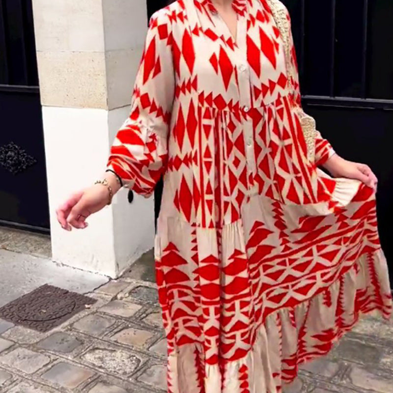 New Elegant Printed Shirt Bohemian Dress