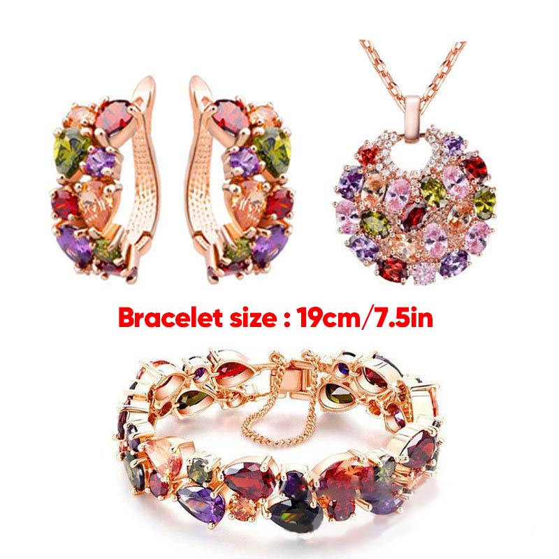 Colored Zircon Jewelry Set (Earrings+Necklace+Bracelet)