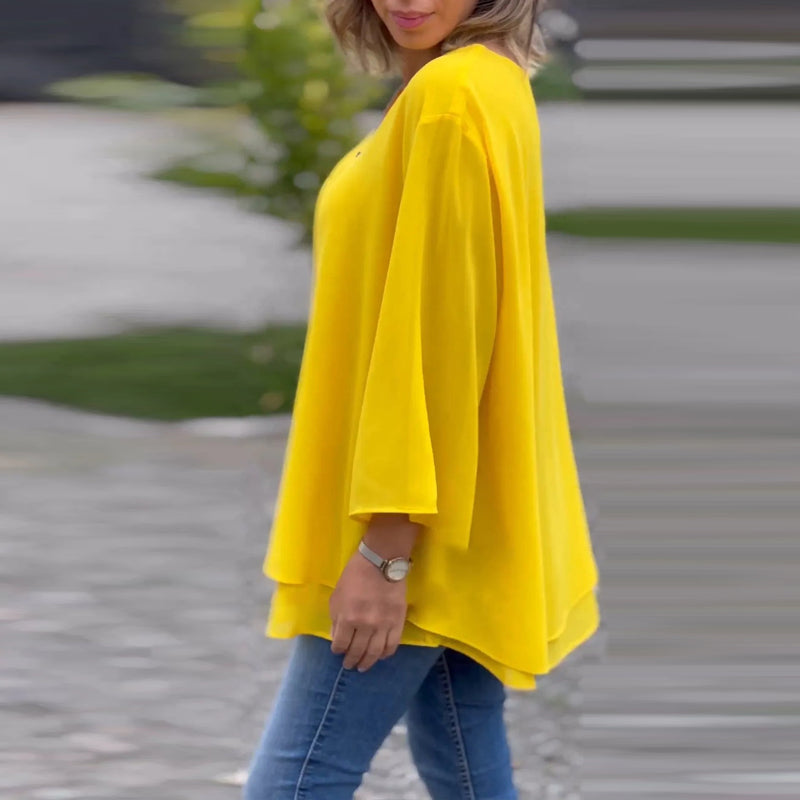 Chiffon Zipper V-neck Top