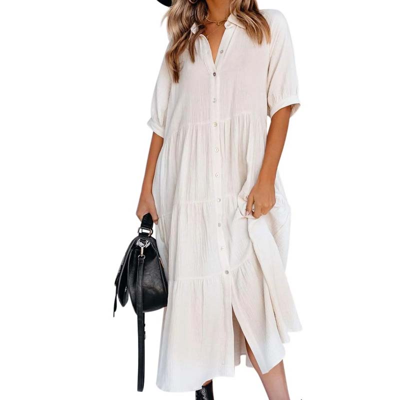 Women's Cotton Half Sleeves Midi Dress with Pockets