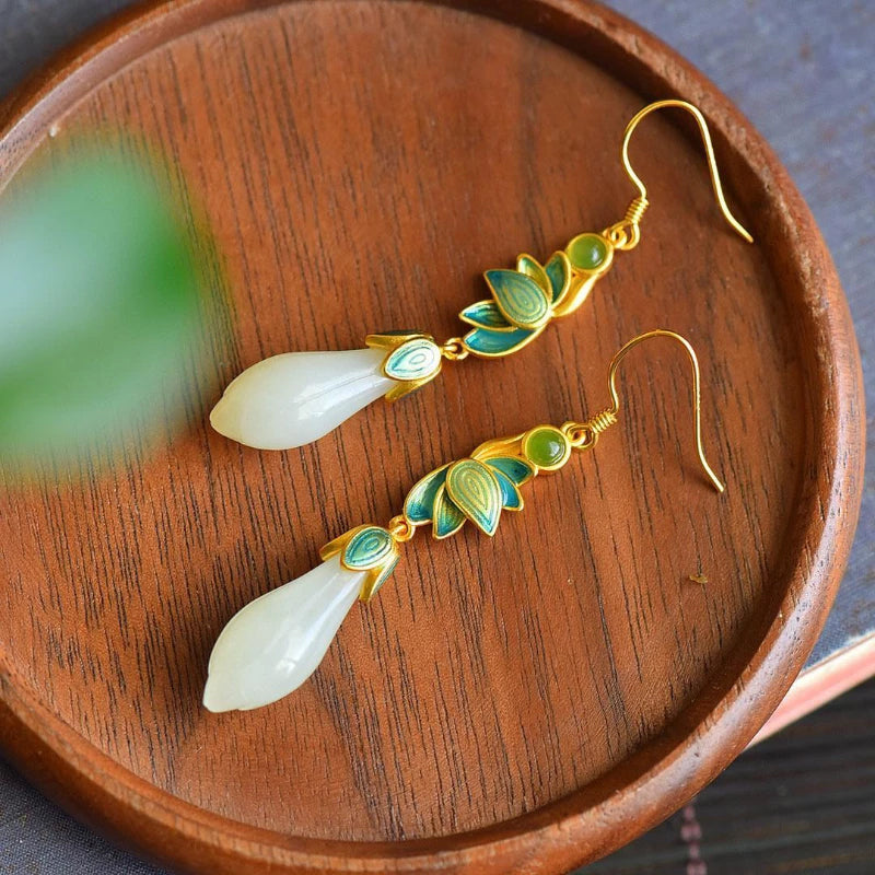 Enamel Drop Glaze Magnolia Flower Earrings