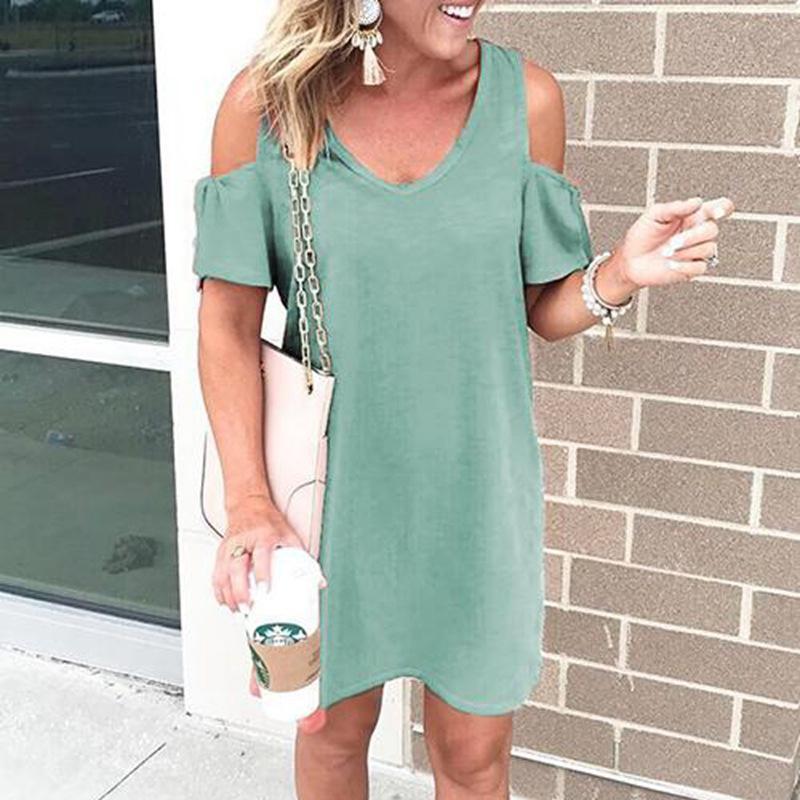 V-Neck Dew Shoulder Dress