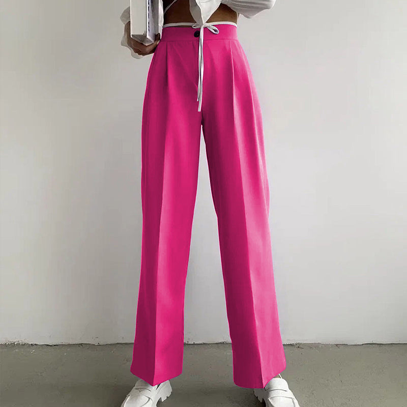 Solid Color Suit Elastic Waist Casual Pants