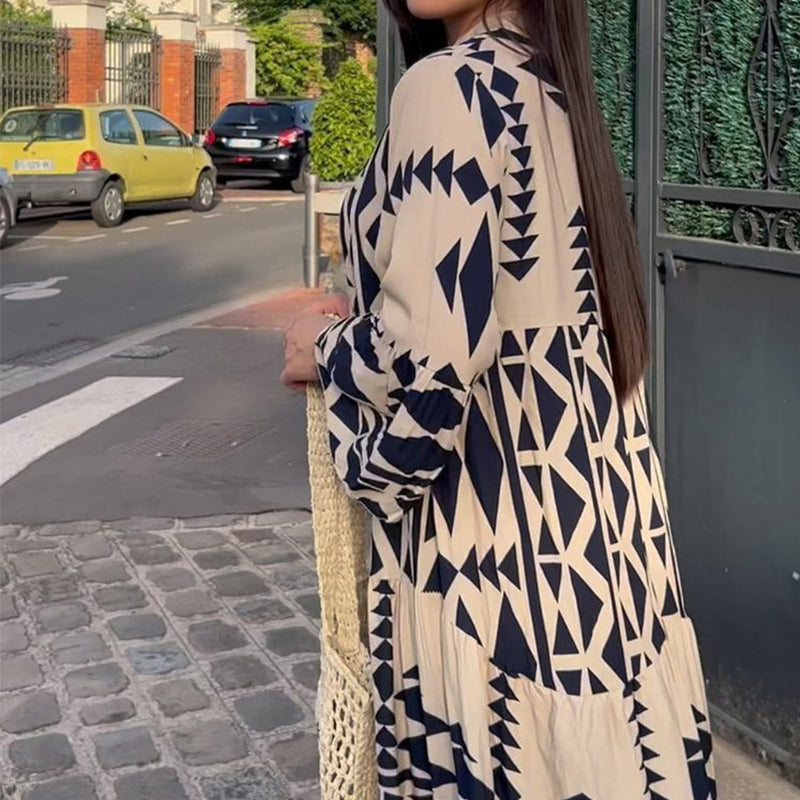 New Elegant Printed Shirt Bohemian Dress