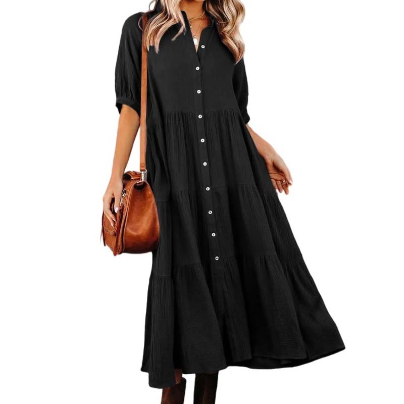 Women's Cotton Half Sleeves Midi Dress with Pockets