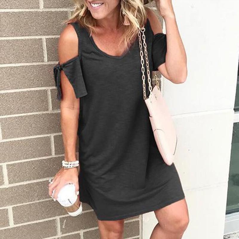 V-Neck Dew Shoulder Dress