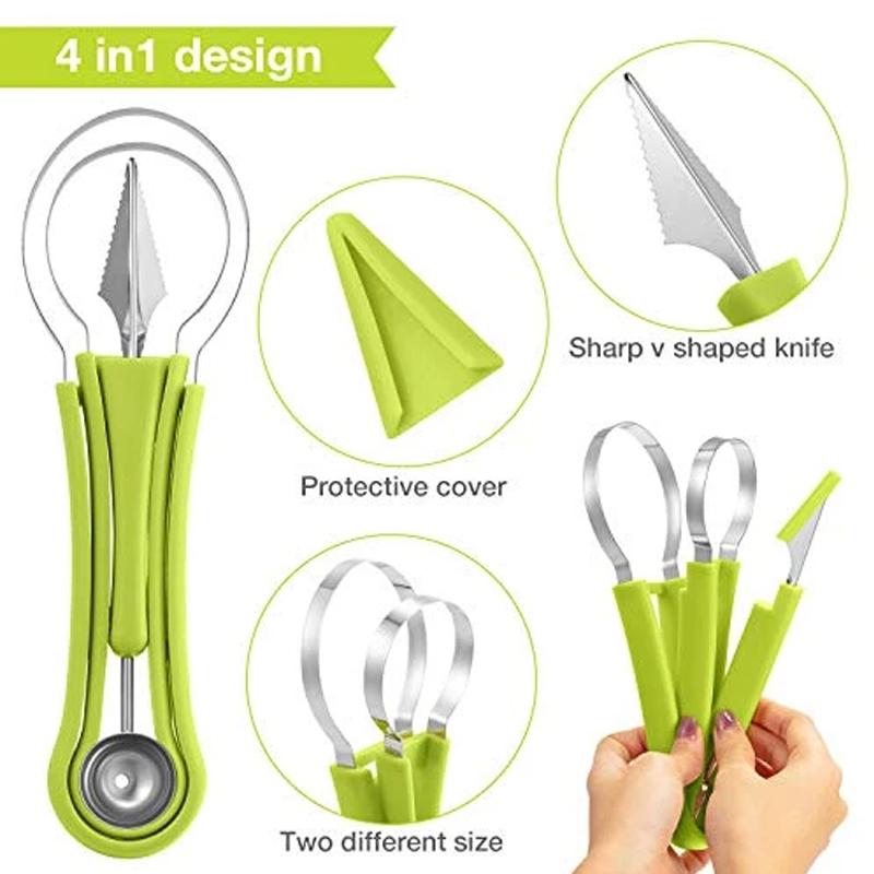 4 In 1 Stainless Steel Fruit Melon Baller Scooper Set