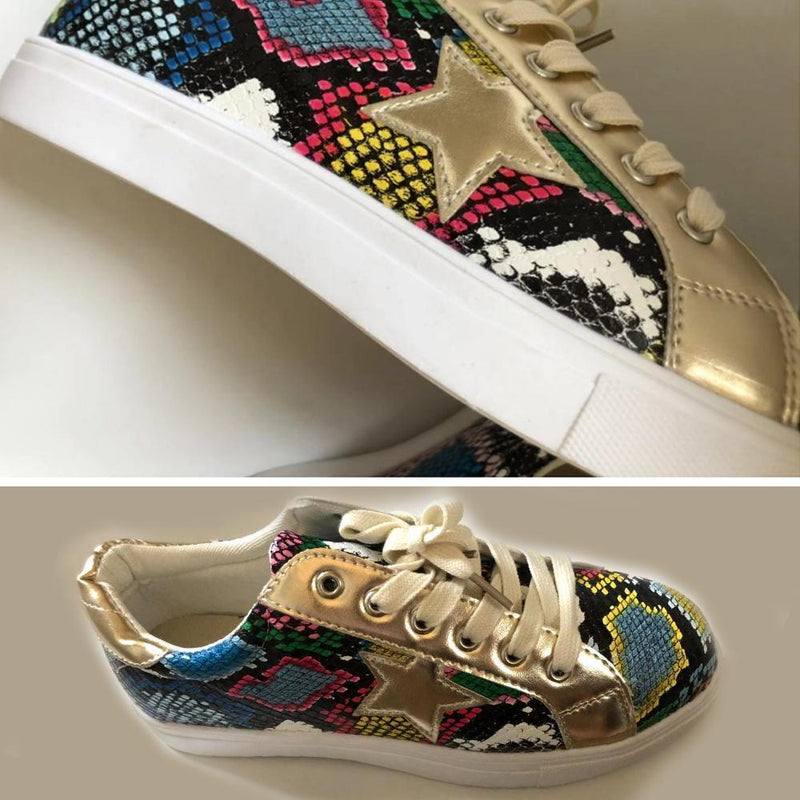 Glitter Lace-Up Star Pattern Casual Sneakers