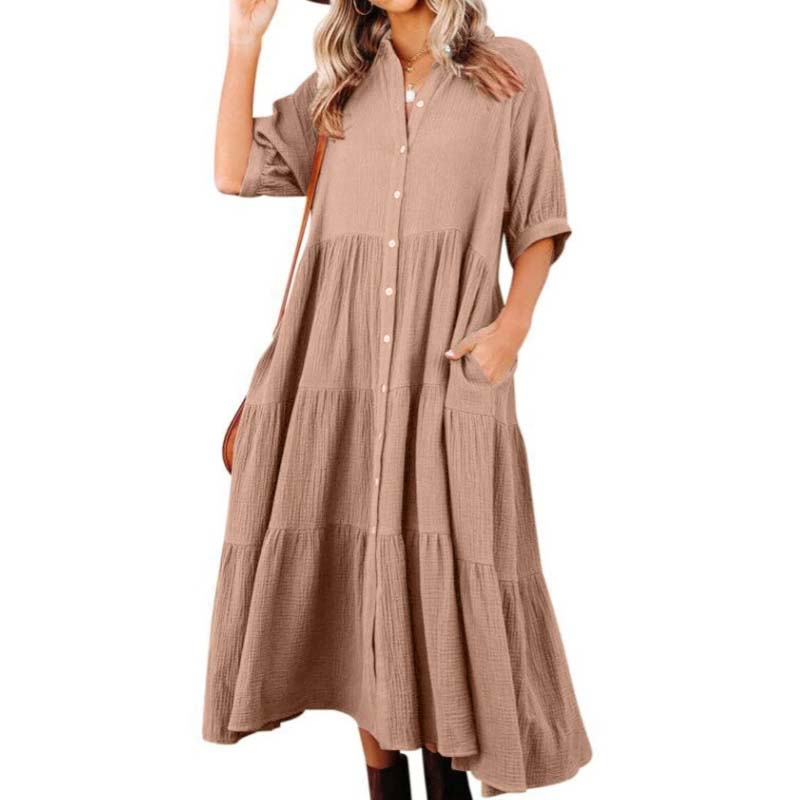 Women's Cotton Half Sleeves Midi Dress with Pockets