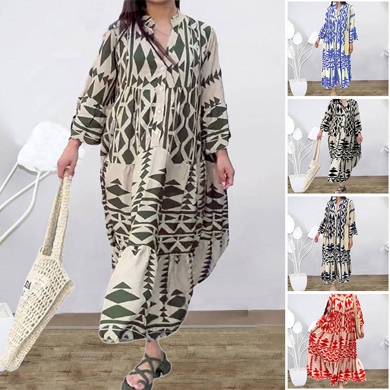 New Elegant Printed Shirt Bohemian Dress