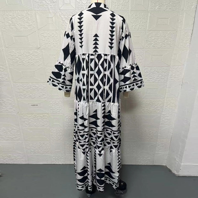 New Elegant Printed Shirt Bohemian Dress