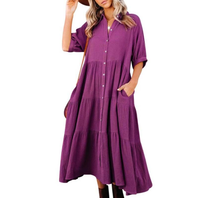 Women's Cotton Half Sleeves Midi Dress with Pockets