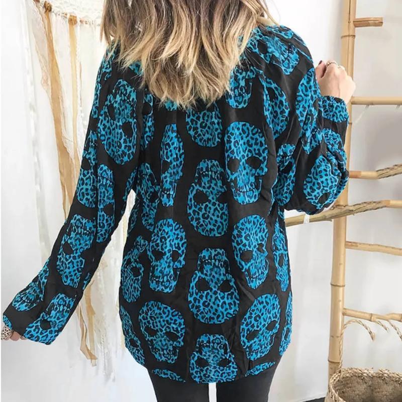 Halloween New Women's Casual Printing V-neck Long-Sleeved Shirt