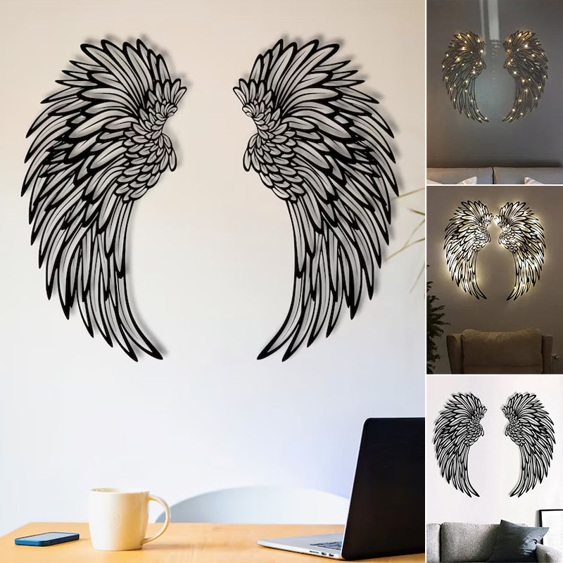 Black Angel Wings Metal Wings Wall Art with LED Lights