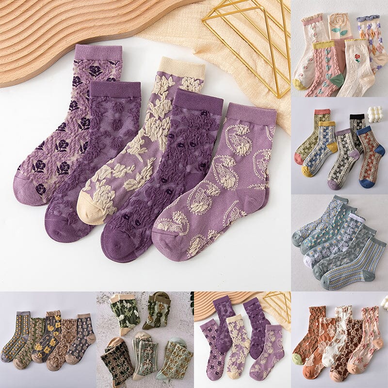 Womens Floral Cotton Socks (10 Pairs)