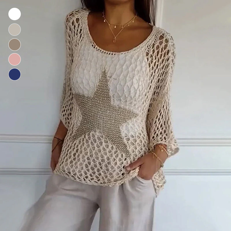 Five-Star Round Neck Hollow Crochet Tops