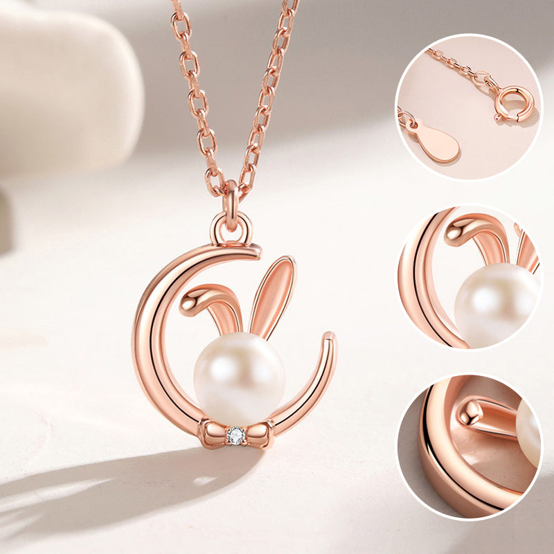 Sterling Silver Moon Rabbit Pearl Necklace