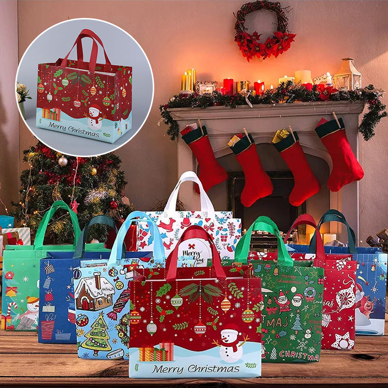 🎁Christmas Gift Bags-Christmas Tote Bags with Handles(Multiple purchases will get different colors)