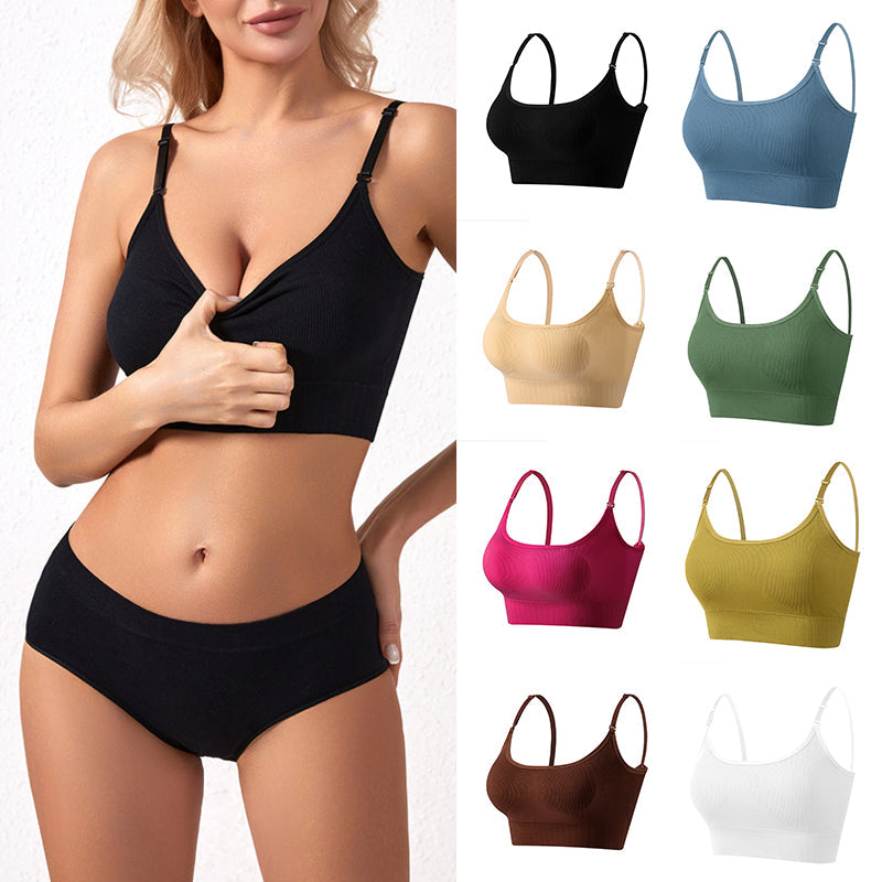 Solid Ribbed Adjustable Strap Wireless Bra