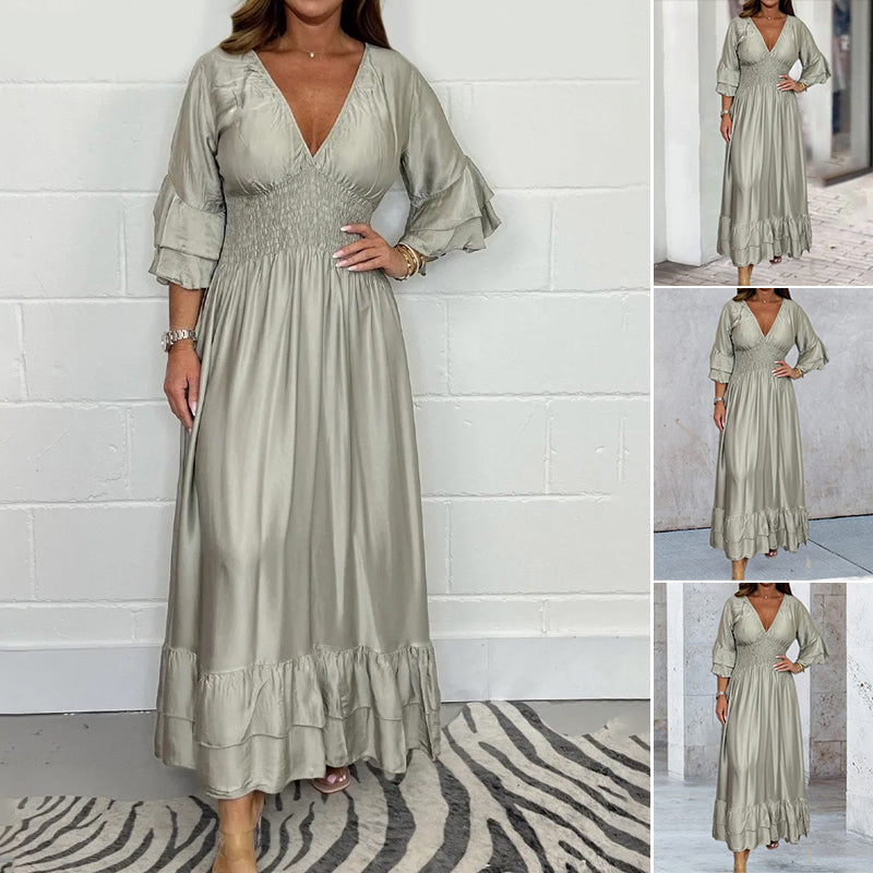 Satin Ruffle Maxi Dress