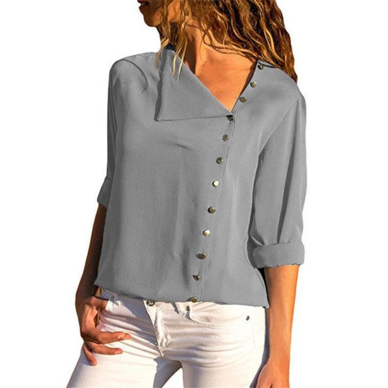 Women Skew Collar Solid Office Casual Blouse