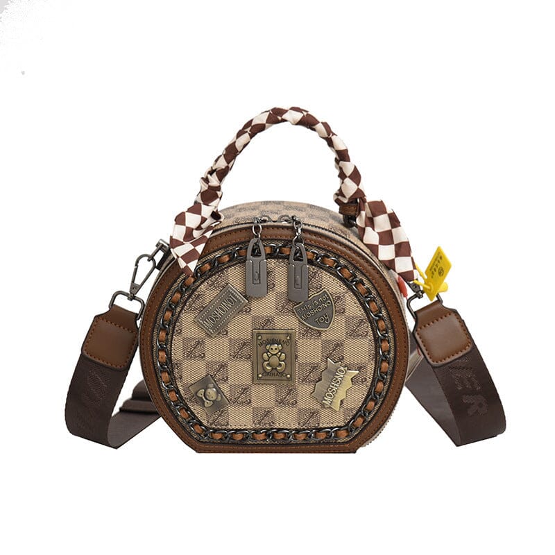 Fashion Retro Bear Badge Print Leather Handbags