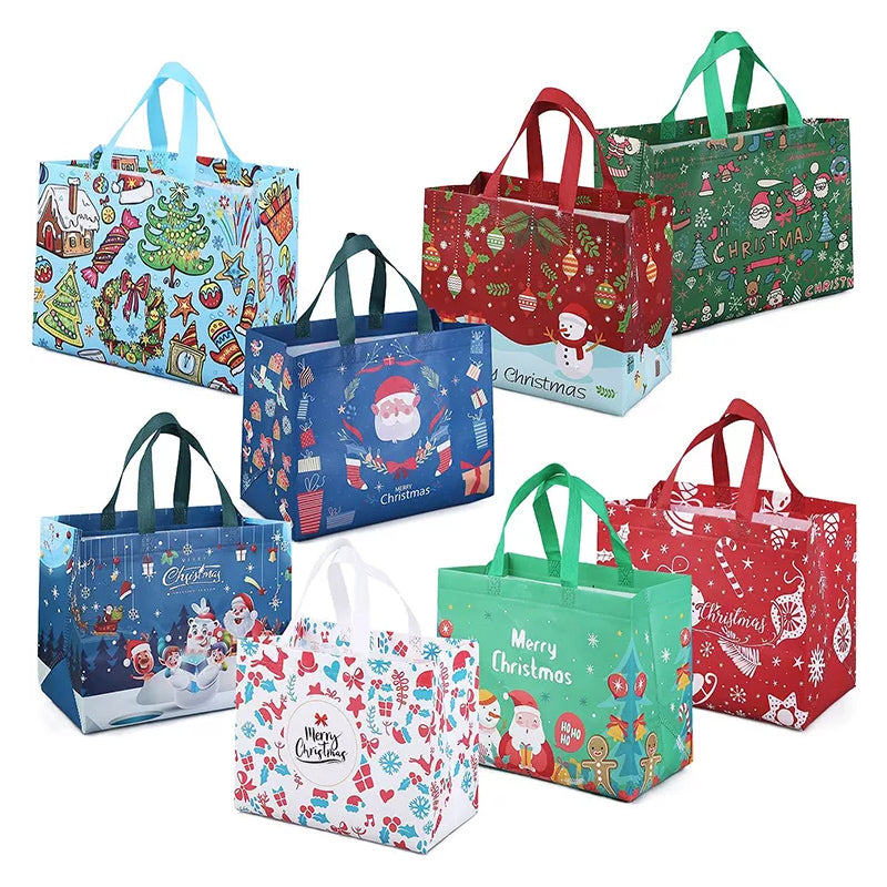 🎁Christmas Gift Bags-Christmas Tote Bags with Handles(Multiple purchases will get different colors)