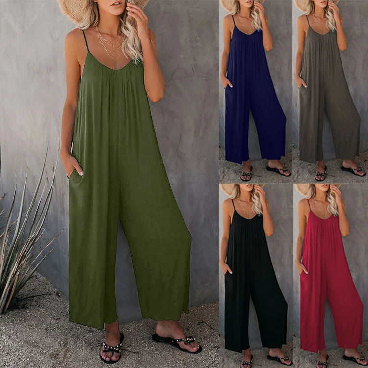 Loose Sleeveless Strap Stretchy Jumpsuit