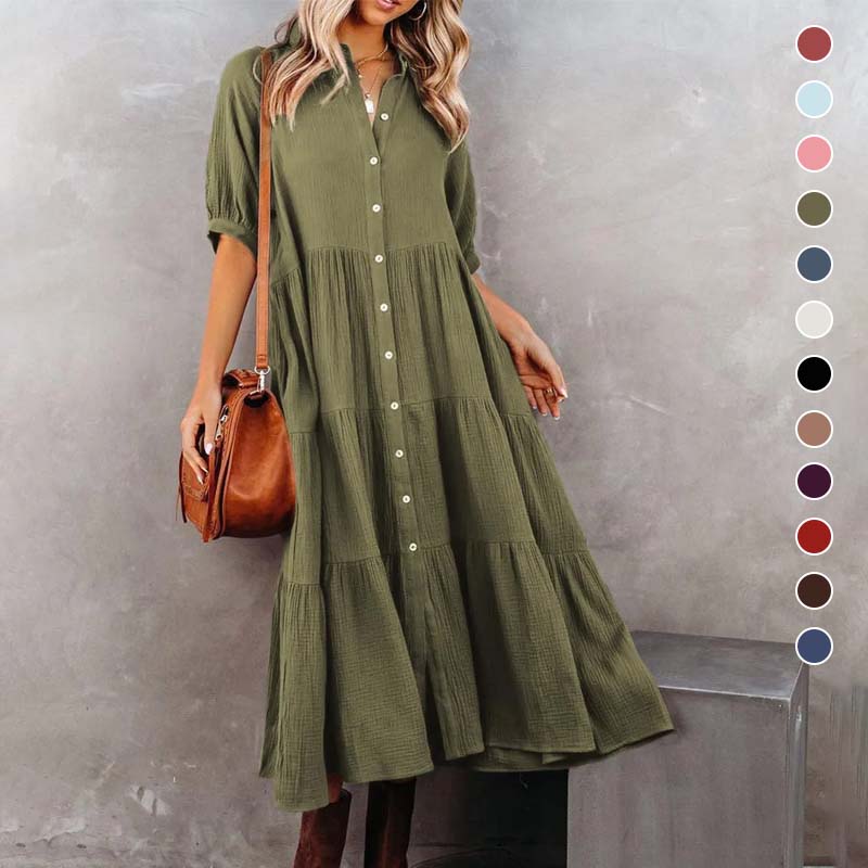 Women's Cotton Half Sleeves Midi Dress with Pockets