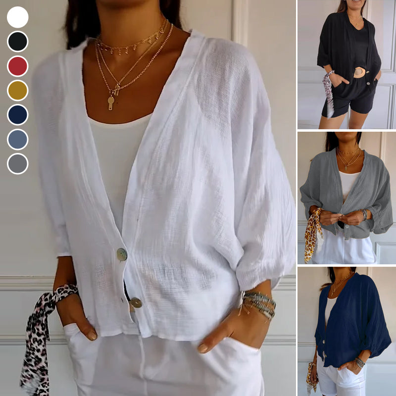 Loose-Fit Casual Cardigan with Two Buttons