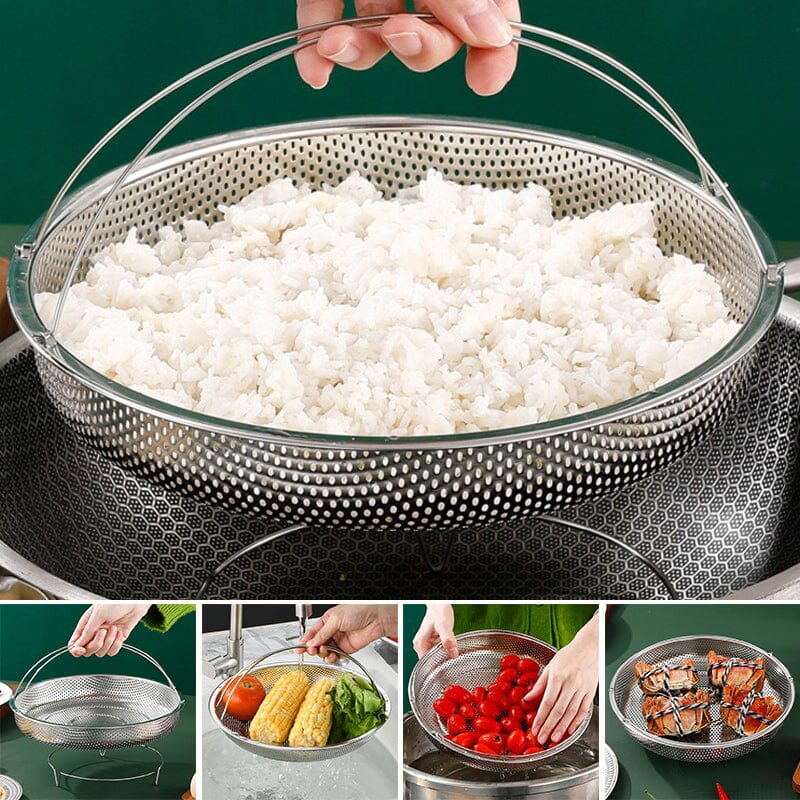 Multi-function Stainless Steel Steamer Drain Basket with Handle