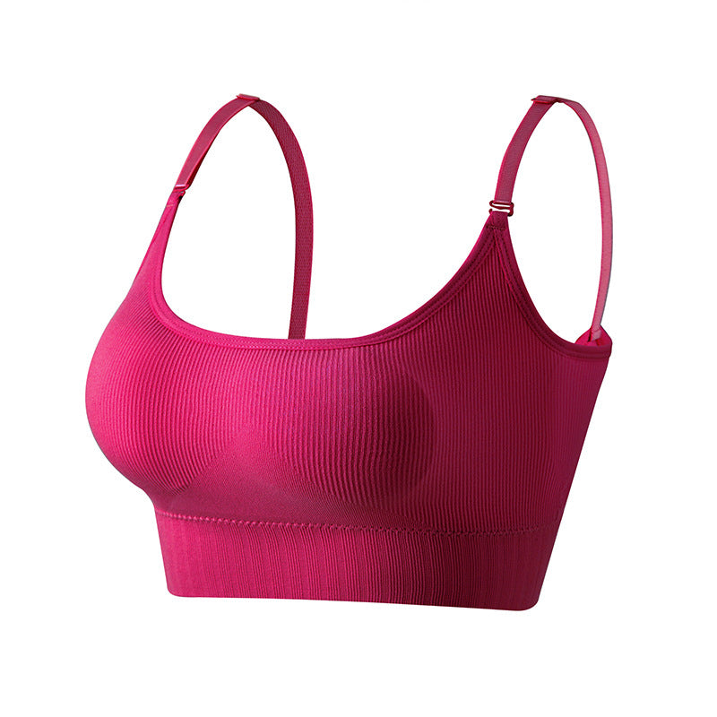 Solid Ribbed Adjustable Strap Wireless Bra