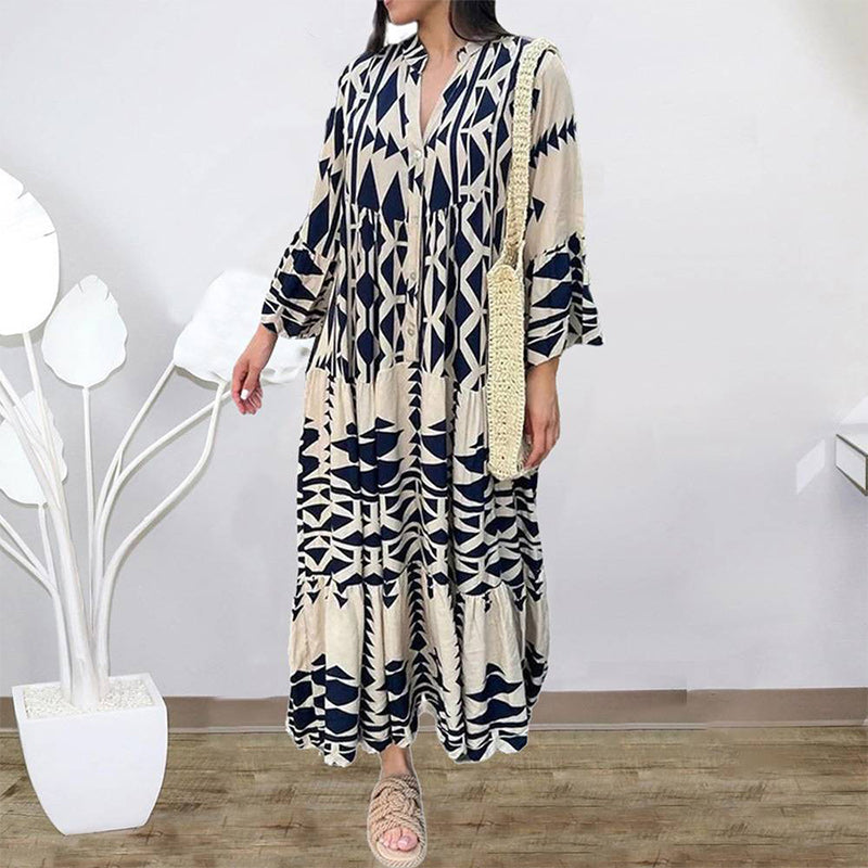 New Elegant Printed Shirt Bohemian Dress