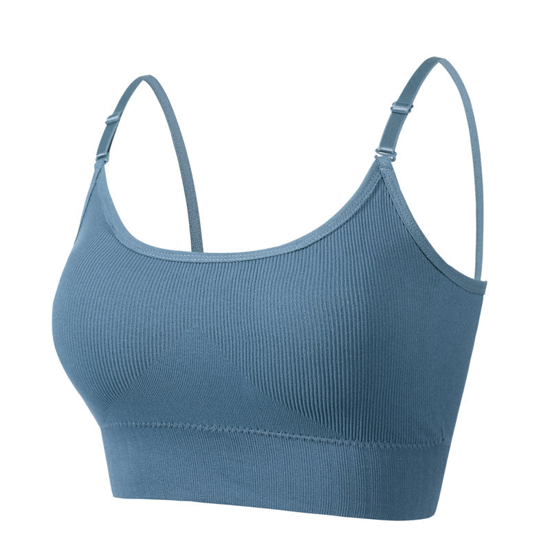 Solid Ribbed Adjustable Strap Wireless Bra