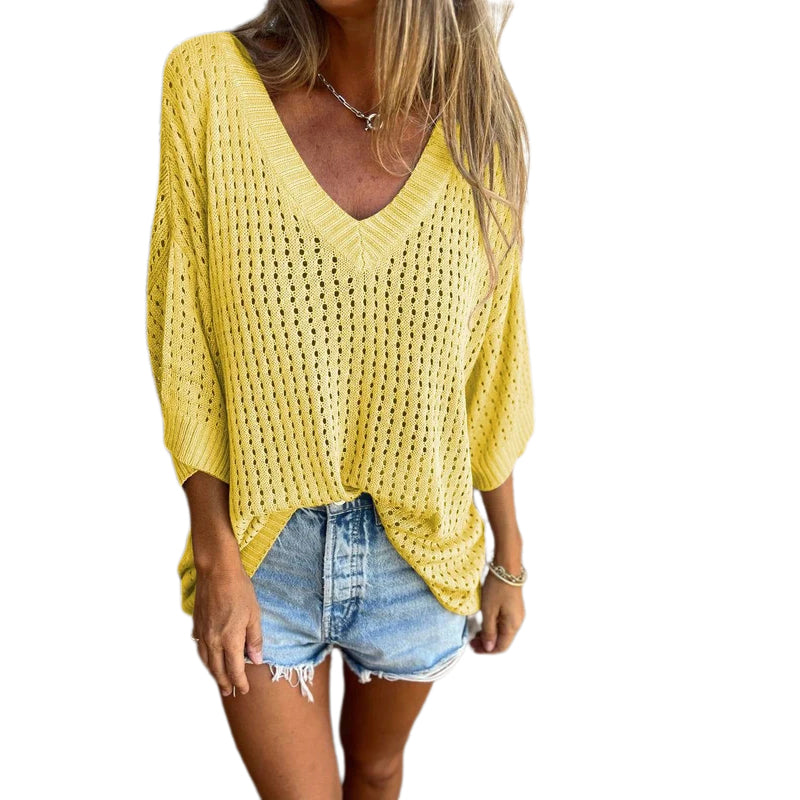 V-neck Hollow Knitted Top