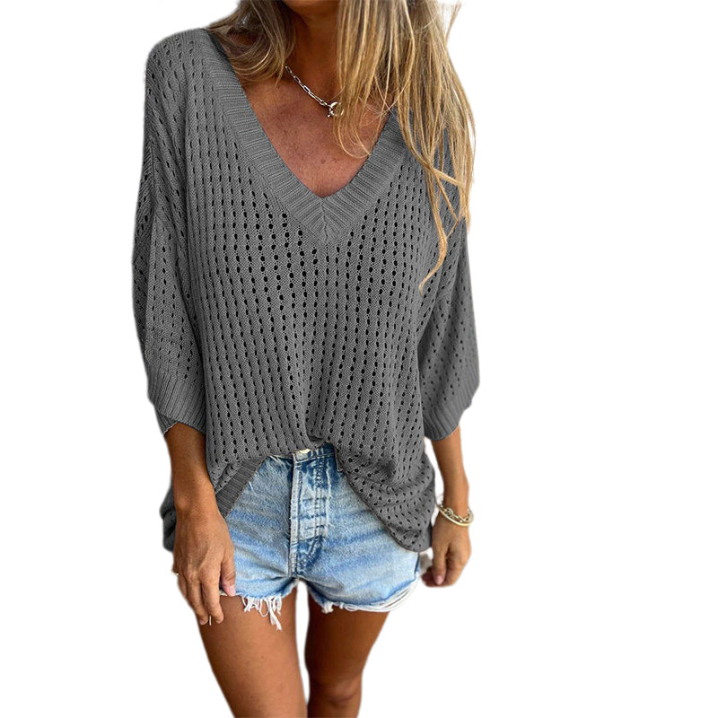 V-neck Hollow Knitted Top