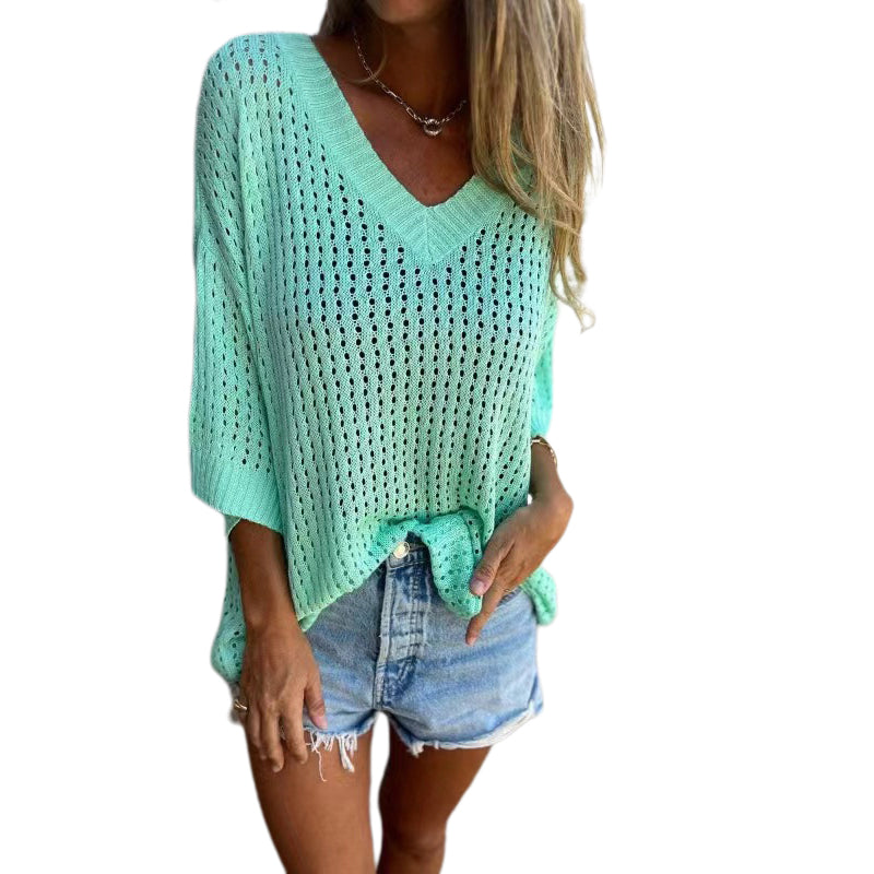 V-neck Hollow Knitted Top