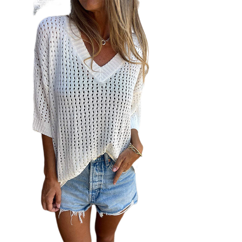 V-neck Hollow Knitted Top