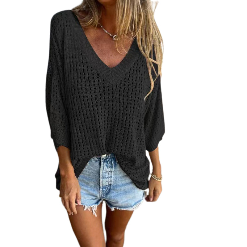 V-neck Hollow Knitted Top