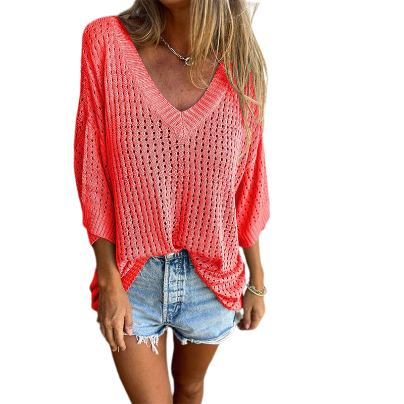 V-neck Hollow Knitted Top